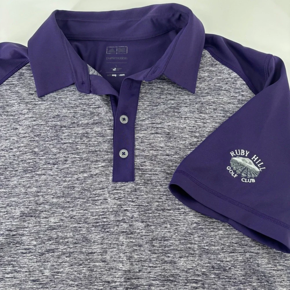 Adidas Puremotion Golf Polo Mens Large Purple Heather Grey Ruby Hill Golf Club